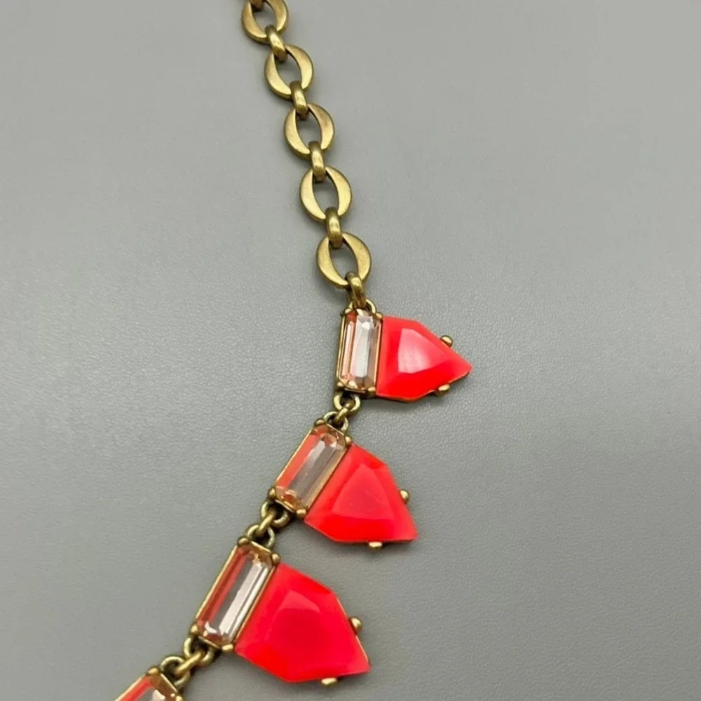 Stella & Dot Necklace Womens Gold Tone Pink Statement Spike Dangle 18 Inch